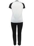 Plus Size Color Block Short Sleeve Sport Pants Suit WAF-77687