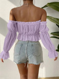 Off Shoulder Ruffles Chiffon Gathered Blouse GZYF-1012