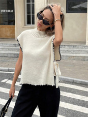 Sleeveless Contrast Color Tie Up Tops GZYF-1155