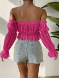 Off Shoulder Ruffles Chiffon Gathered Blouse GZYF-1012
