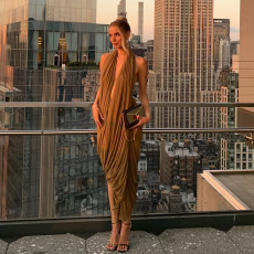 Irregular Ruched Backless Maxi Dress GZJQ-K25D82819