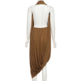 Irregular Ruched Backless Maxi Dress GZJQ-K25D82819