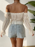 Off Shoulder Ruffles Chiffon Gathered Blouse GZYF-1012