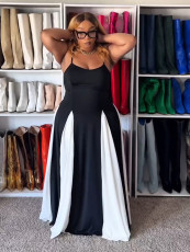 Plus Size Color Block Sling Maxi Dress WAF-77688