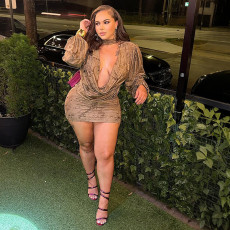 Print Long Sleeve Mini Dress  GZJQ-K25D85897