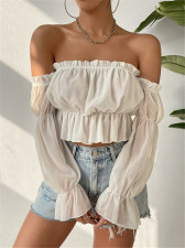 Off Shoulder Ruffles Chiffon Gathered Blouse GZYF-1012