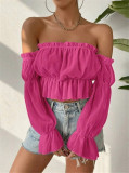 Off Shoulder Ruffles Chiffon Gathered Blouse GZYF-1012