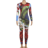 Print Long Sleeve Tight Jumpsuit GZJQ-K25Q84127
