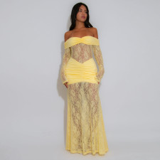Lace Patchwork Ruched Maxi Dress GZIY-6298