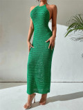 Backless Tie Up Knits Maxi Dress GZYF-1115