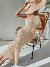 Backless Tie Up Knits Maxi Dress GZYF-1115