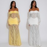 Lace Patchwork Ruched Maxi Dress GZIY-6298