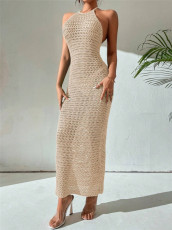 Backless Tie Up Knits Maxi Dress GZYF-1115