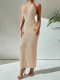 Backless Tie Up Knits Maxi Dress GZYF-1115