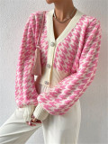 Houndstooth-Patterned Knit Cardigan Coat GZYF-1087