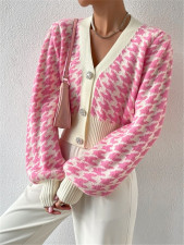 Houndstooth-Patterned Knit Cardigan Coat GZYF-1087