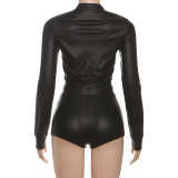 Solid Color Leather Tight Two Piece Shorts Set GZJQ-K25S83238