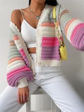 Stripe Color Block Cardigan Sweater GZYF-1167