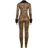 V Neck Fur Patchwork Jumpsuit GZJQ-K25Q84416