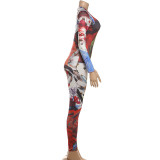 Print Long Sleeve Tight Jumpsuit GZJQ-K25Q84127