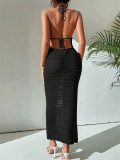 Backless Tie Up Knits Maxi Dress GZYF-1115