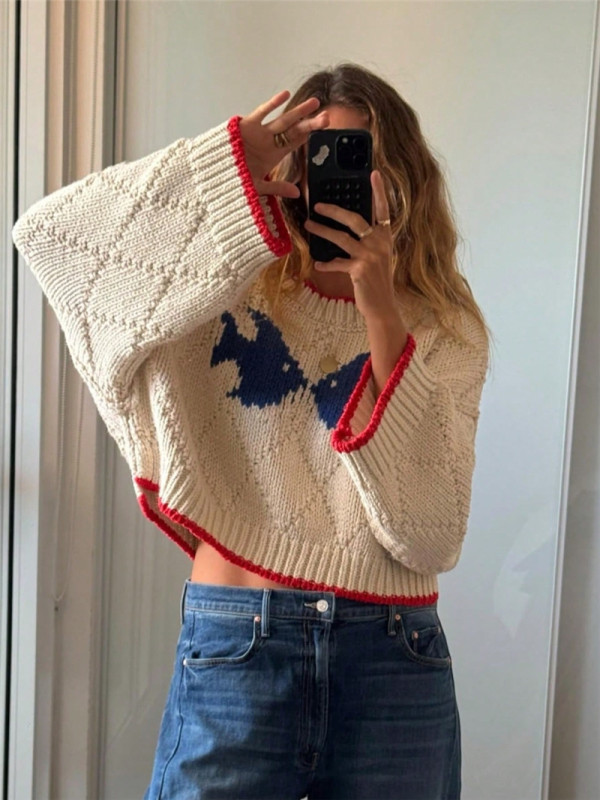 Retro Color-Block Knit Oversized Sweater GZYF-1201