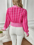 Houndstooth-Patterned Knit Cardigan Coat GZYF-1087