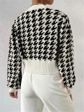 Houndstooth-Patterned Knit Cardigan Coat GZYF-1087
