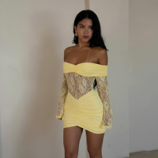 One Shoulder Lace Ruched Mini Dress GZIY-6298-1