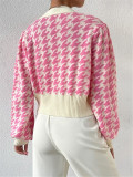 Houndstooth-Patterned Knit Cardigan Coat GZYF-1087