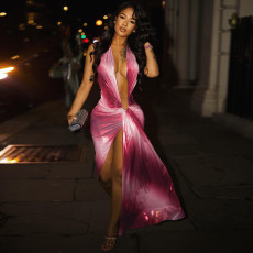 Deep V Neck Split Irregular Maxi Dress GZJQ-K25D81217