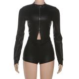 Solid Color Leather Tight Two Piece Shorts Set GZJQ-K25S83238