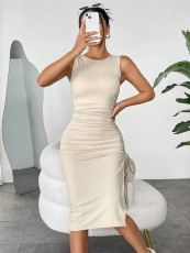 Sleeveless Drawstring Ruched Long Dress GZYF-1136