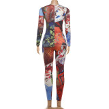 Print Long Sleeve Tight Jumpsuit GZJQ-K25Q84127