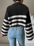 Stripe Color Block Zipper Sweater GZYF-1017
