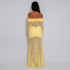 Lace Patchwork Ruched Maxi Dress GZIY-6298
