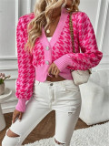 Houndstooth-Patterned Knit Cardigan Coat GZYF-1087