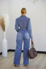 Fashion Denim Long Sleeve Two Piece Pants Set CM-9537