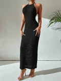 Backless Tie Up Knits Maxi Dress GZYF-1115