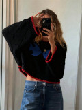 Retro Color-Block Knit Oversized Sweater GZYF-1201