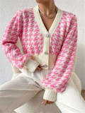 Houndstooth-Patterned Knit Cardigan Coat GZYF-1087