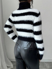 Stripe Black White Color Block Sweater GZYF-1036