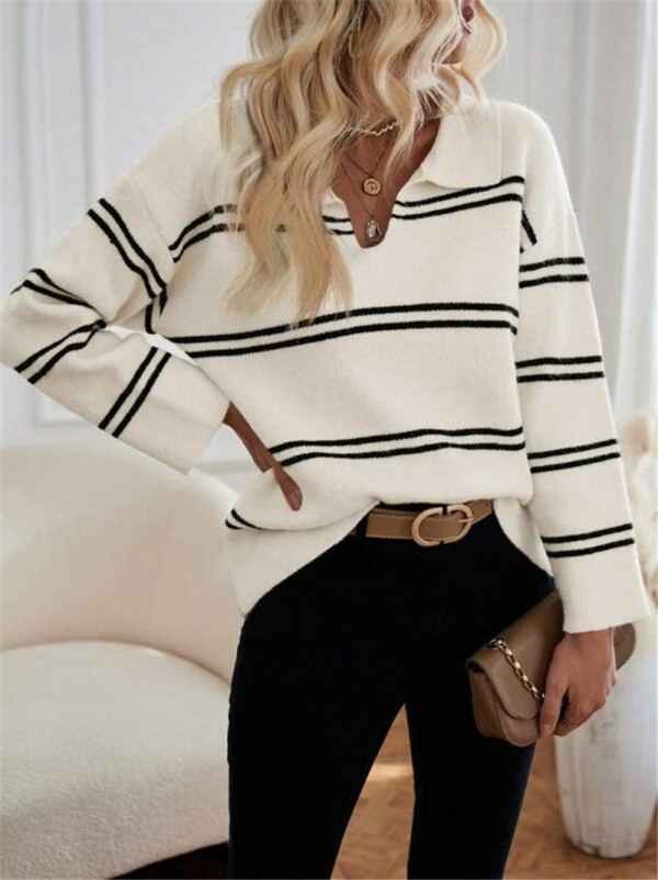 V Neck Stripe Sweater GZYF-1006