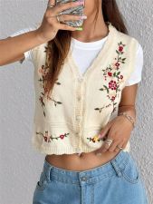 Embroidered Knit Sweater Vest GZYF-1202