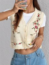 Embroidered Knit Sweater Vest GZYF-1202