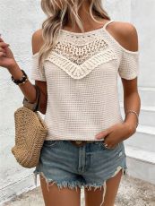 Off Shoulder Patchwork Knits T Shirt GZYF-1183