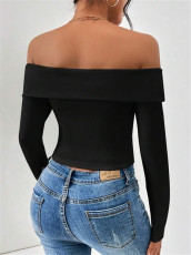 Off Shoulder Solid Color T Shirt GZYF-1011