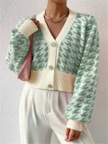Houndstooth-Patterned Knit Cardigan Coat GZYF-1087