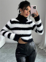 Stripe Black White Color Block Sweater GZYF-1036
