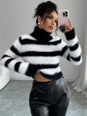 Stripe Black White Color Block Sweater GZYF-1036